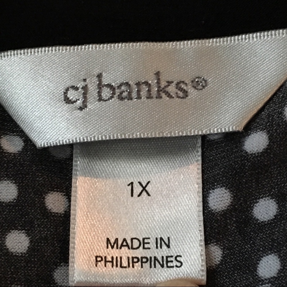 CJ Banks Polka Dot Ruffled Short Sleeve V Neck Top - Picture 5 of 6